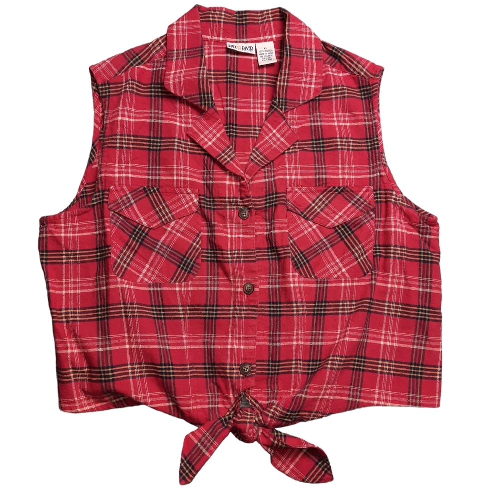 Sun River Red Plaid Tie Waist Country Girl Top SZ XL